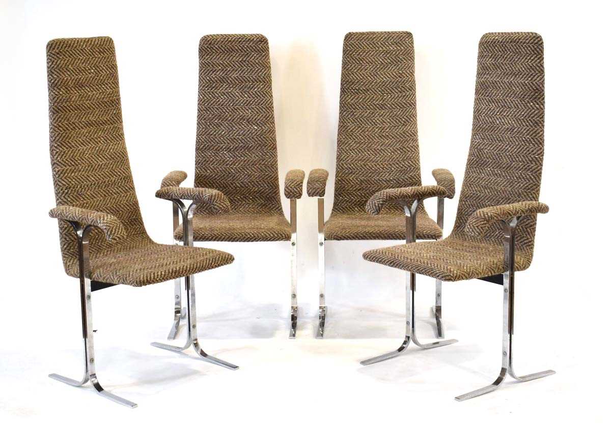 Tim Bates for Pieff, a set of four 'Lisse' Range armchairs upholstered in chevron fabric with flat