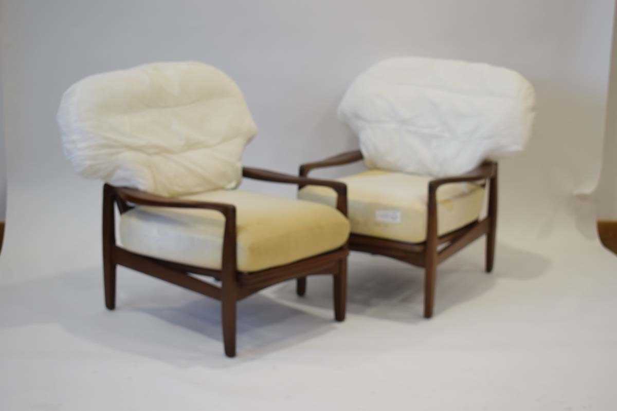 A pair of 1960's afromesia teak armchairs by Toothill, with cushions for reupholstery *Sold - Image 4 of 10