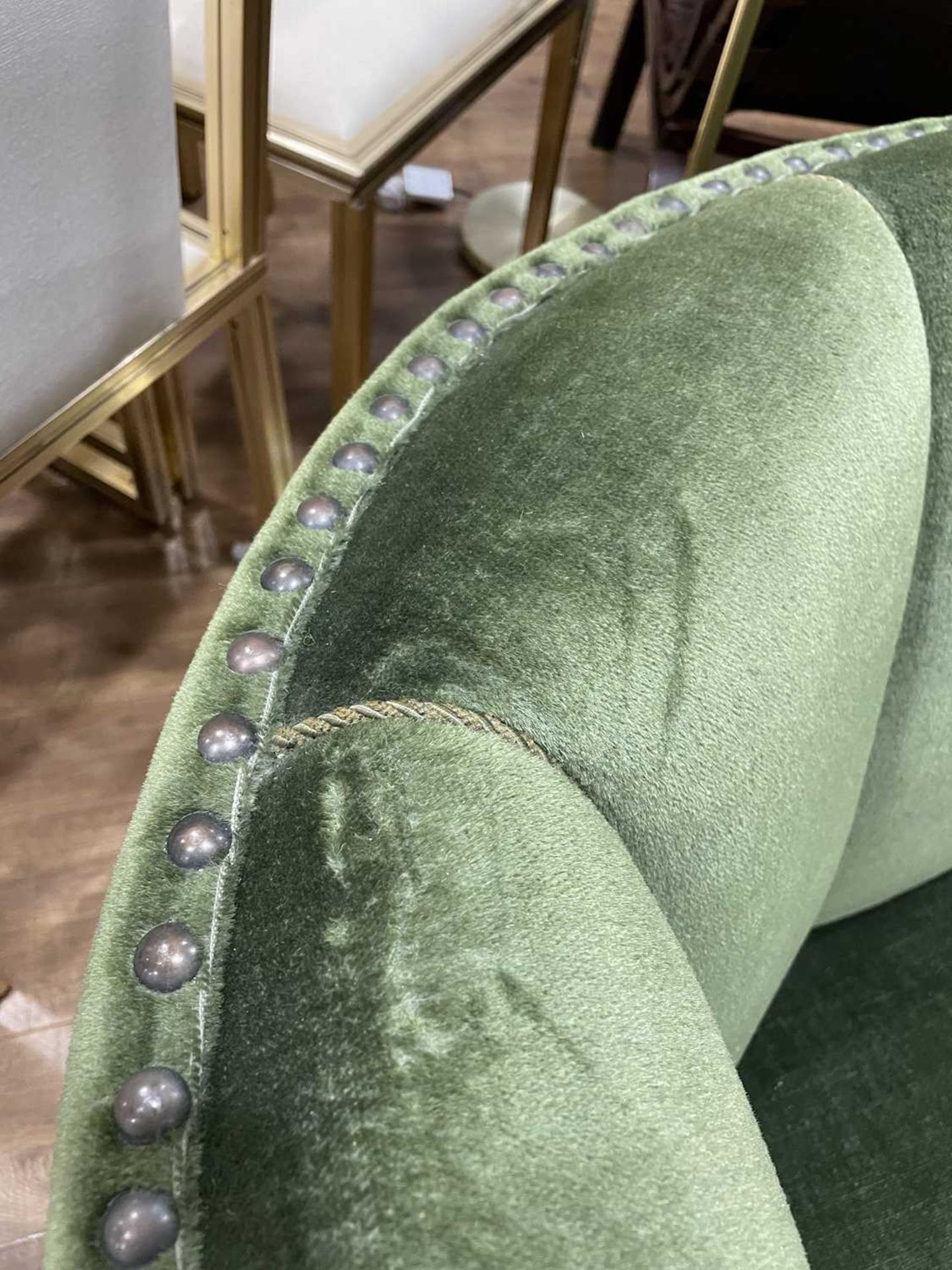 A 1940/50's Danish 'Banana' sofa upholstered in green on mahogany block feet *Sold subject to our - Image 17 of 27