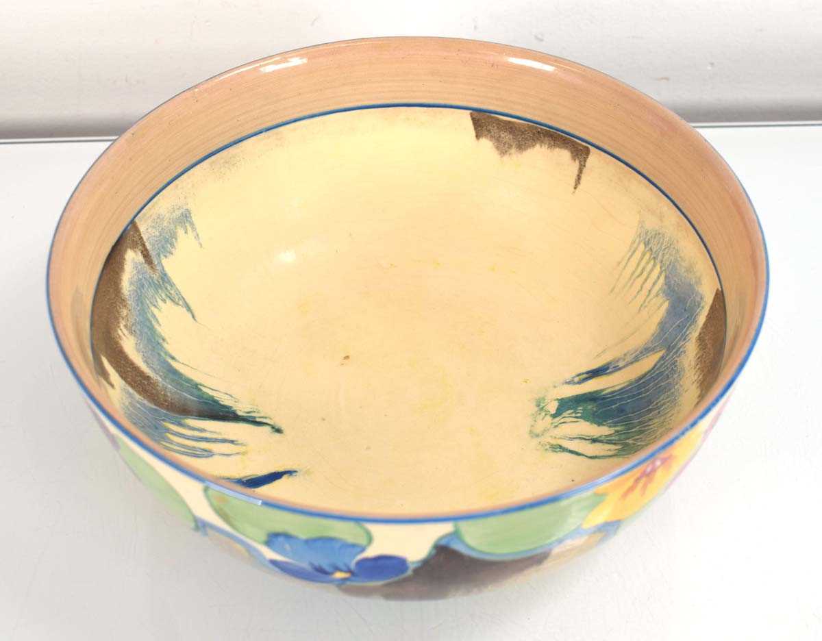 Clarice Cliff for Newport Pottery, a 'Bizarre' Range bowl decorated in the 'Pansies' pattern, di. - Image 2 of 3