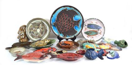 A large group of mainly German fish-related ceramics including plates, bowls, dishes, wall plaques