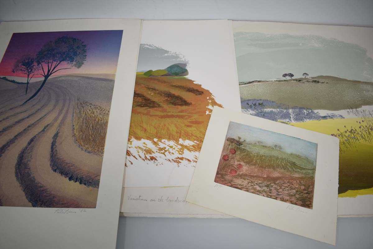 Rita Burns (1928-2022), A group of landscape etchings and silkscreens, including duplicates,