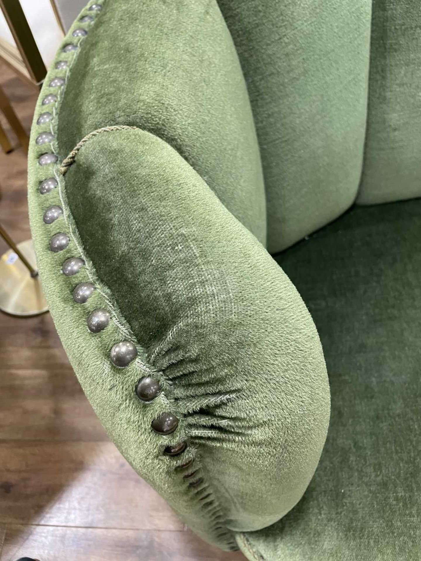 A 1940/50's Danish 'Banana' sofa upholstered in green on mahogany block feet *Sold subject to our - Image 16 of 27