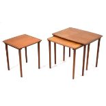 A 1960's Danish nest of three teak and crossbanded occasional tables by Mobelintarsia, label to