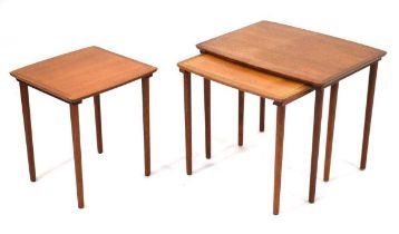 A 1960's Danish nest of three teak and crossbanded occasional tables by Mobelintarsia, label to