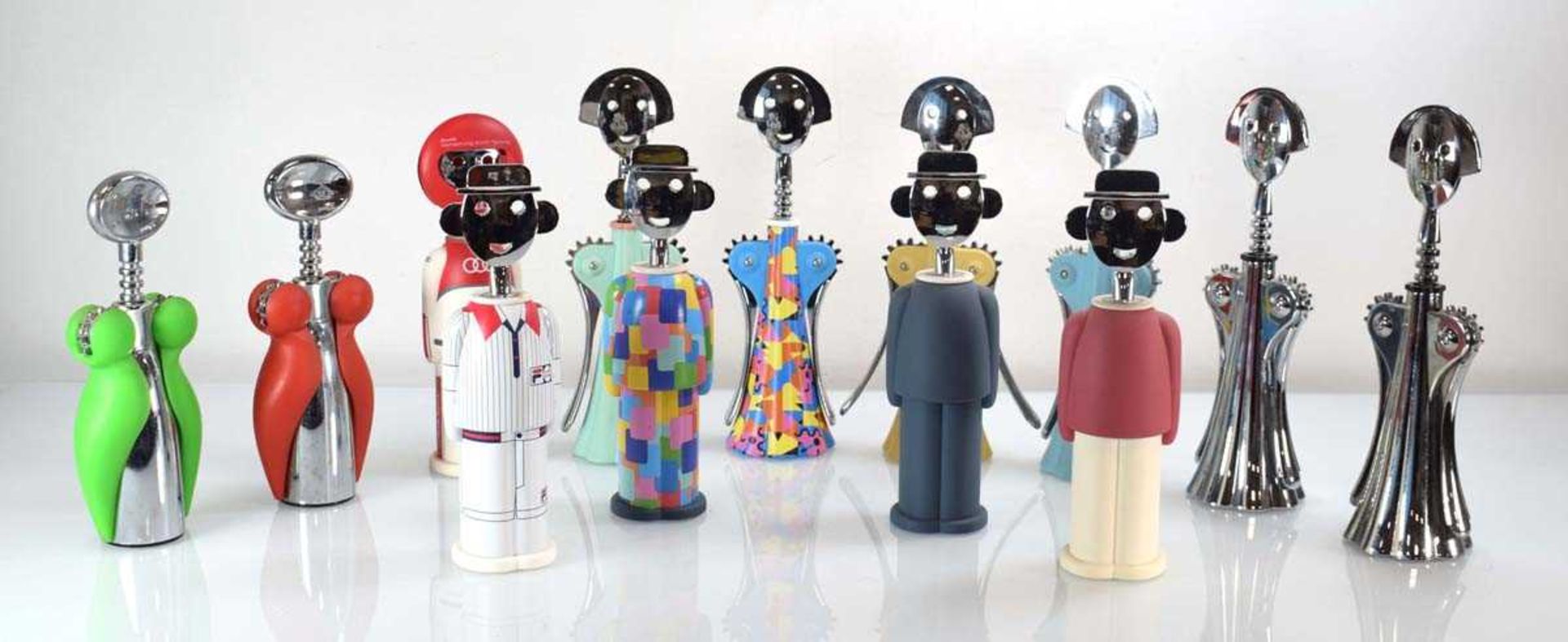 Alessandro Mendini for Alessi, a group of 'Anna G' and 'Sandro' corkscrews/bottle openers together