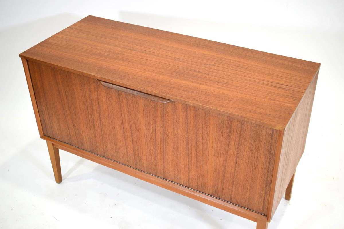 A 1960's Dynatron Limited teak record cabinet with a fall-front, on matched tapering legs, 99 x 42 x - Image 2 of 3