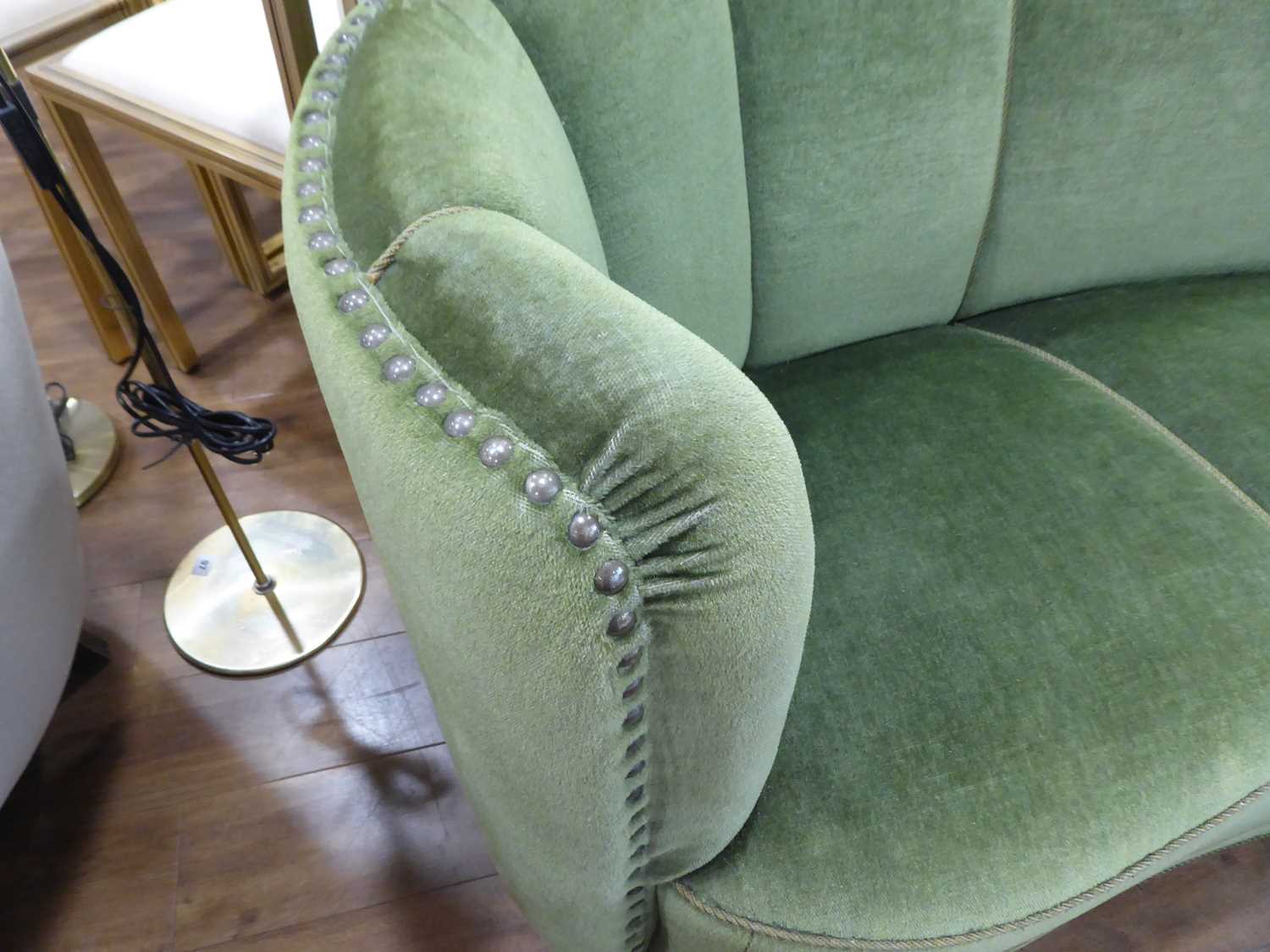 A 1940/50's Danish 'Banana' sofa upholstered in green on mahogany block feet *Sold subject to our - Bild 10 aus 27