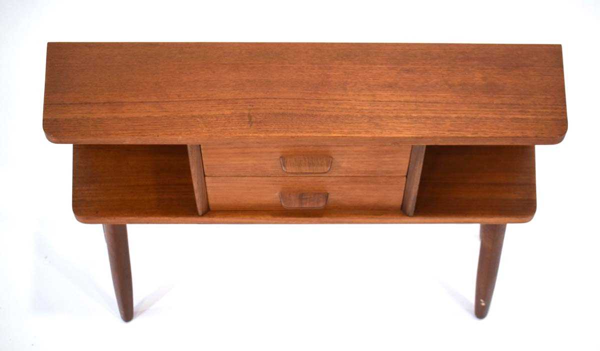 A 1960/70's teak console or telephone table with two drawers, on canted legs, 80 x 20 x 53 cm - Image 2 of 4