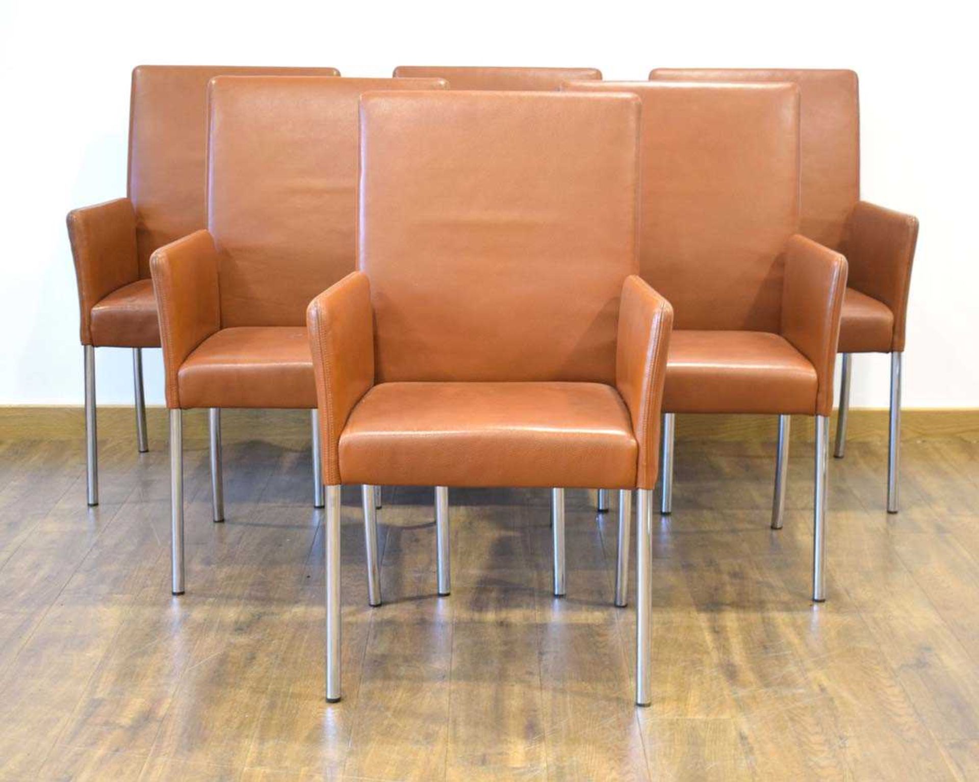 EOOS for Walter Knoll, a set of six 'Jason' highback chairs in pale brown leather *Sold subject to