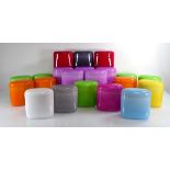 A collection of twenty-one Italian coloured perspex containers by Guzzini, 14 x 13 x 8 cm (21)