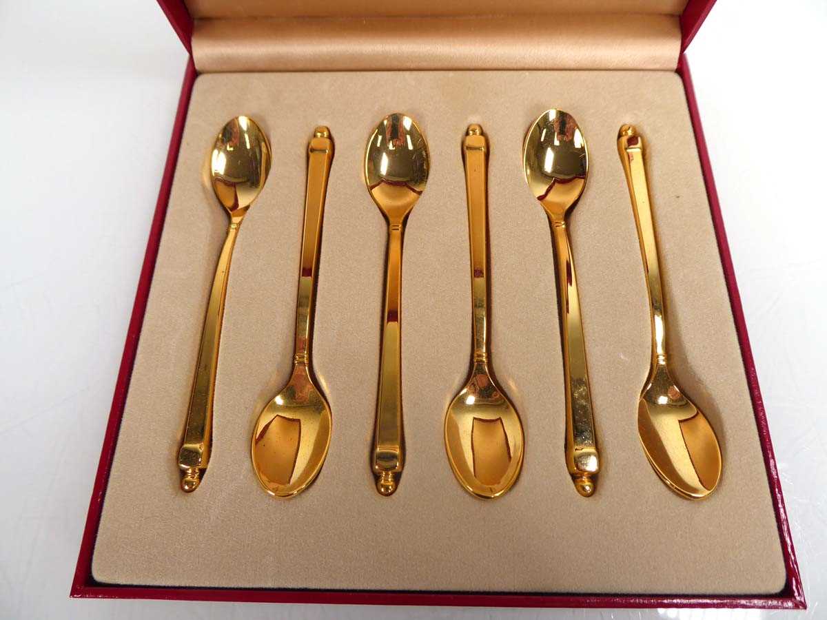 A cased set of six gilt Modernist apostle coffee spoons - Bild 2 aus 2