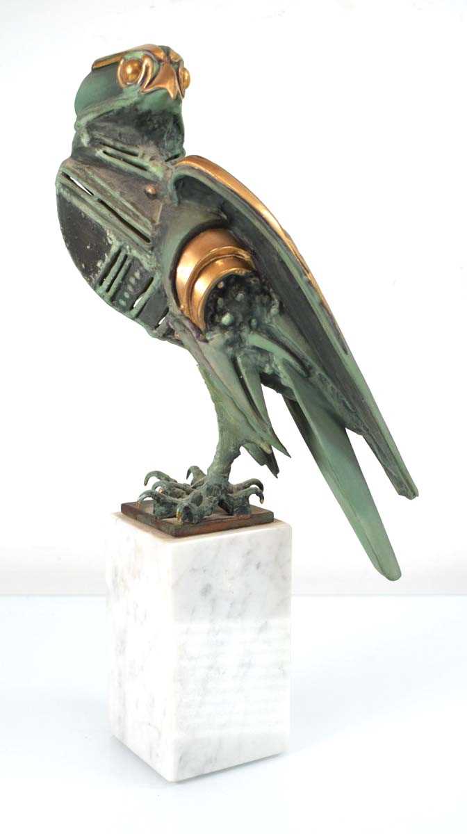 Walenty Pytel (Polish, b. 1941), a green-patinated bronze sculpture modelled as a bird of prey, - Image 2 of 3