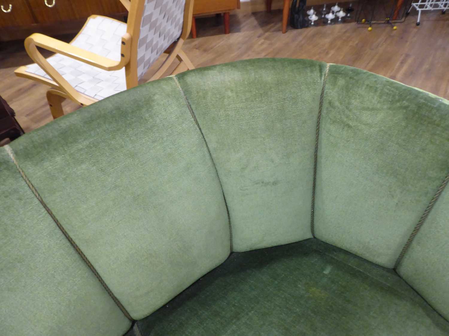 A 1940/50's Danish 'Banana' sofa upholstered in green on mahogany block feet *Sold subject to our - Image 11 of 27