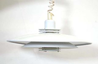 A Danish white enamelled three-tier ceiling light