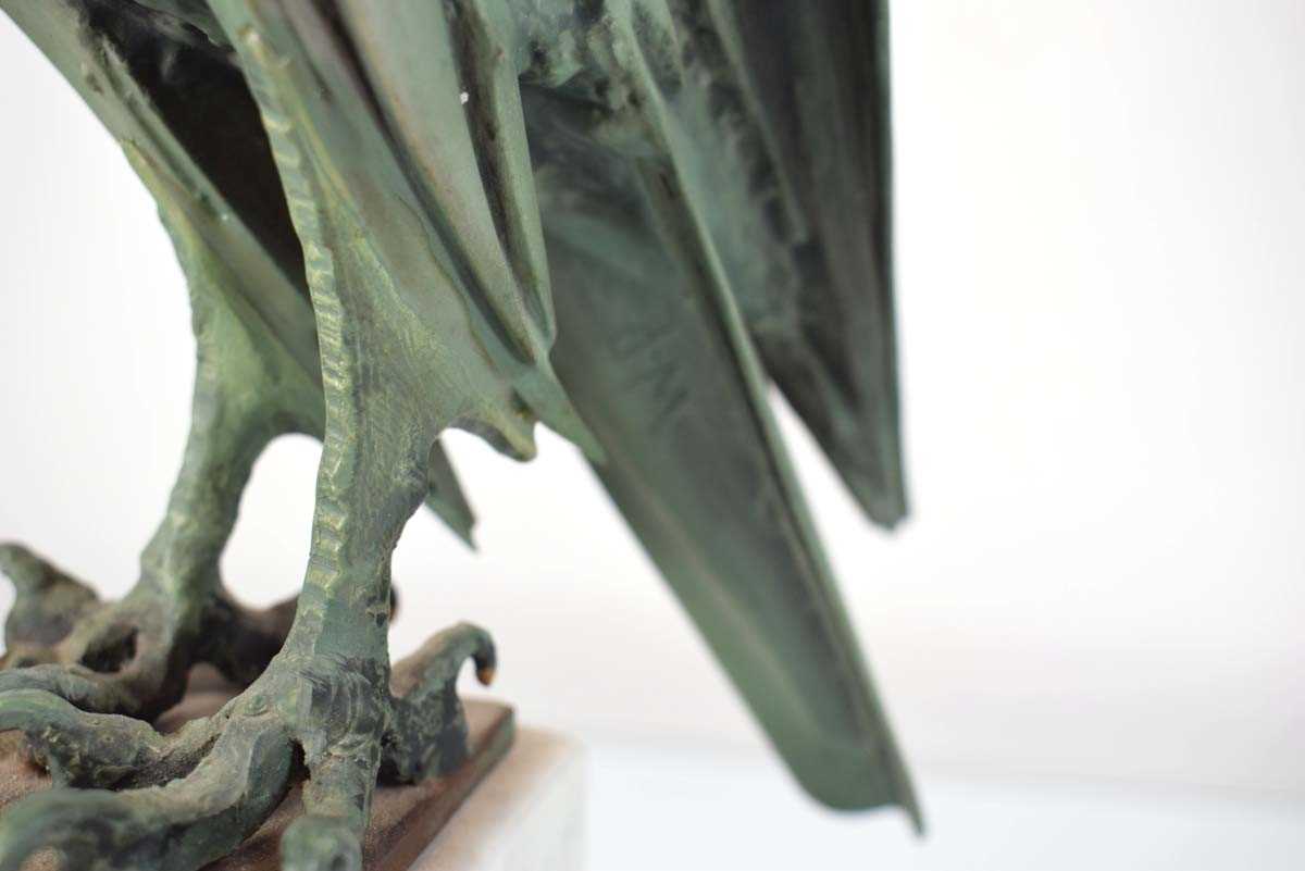 Walenty Pytel (Polish, b. 1941), a green-patinated bronze sculpture modelled as a bird of prey, - Image 3 of 3