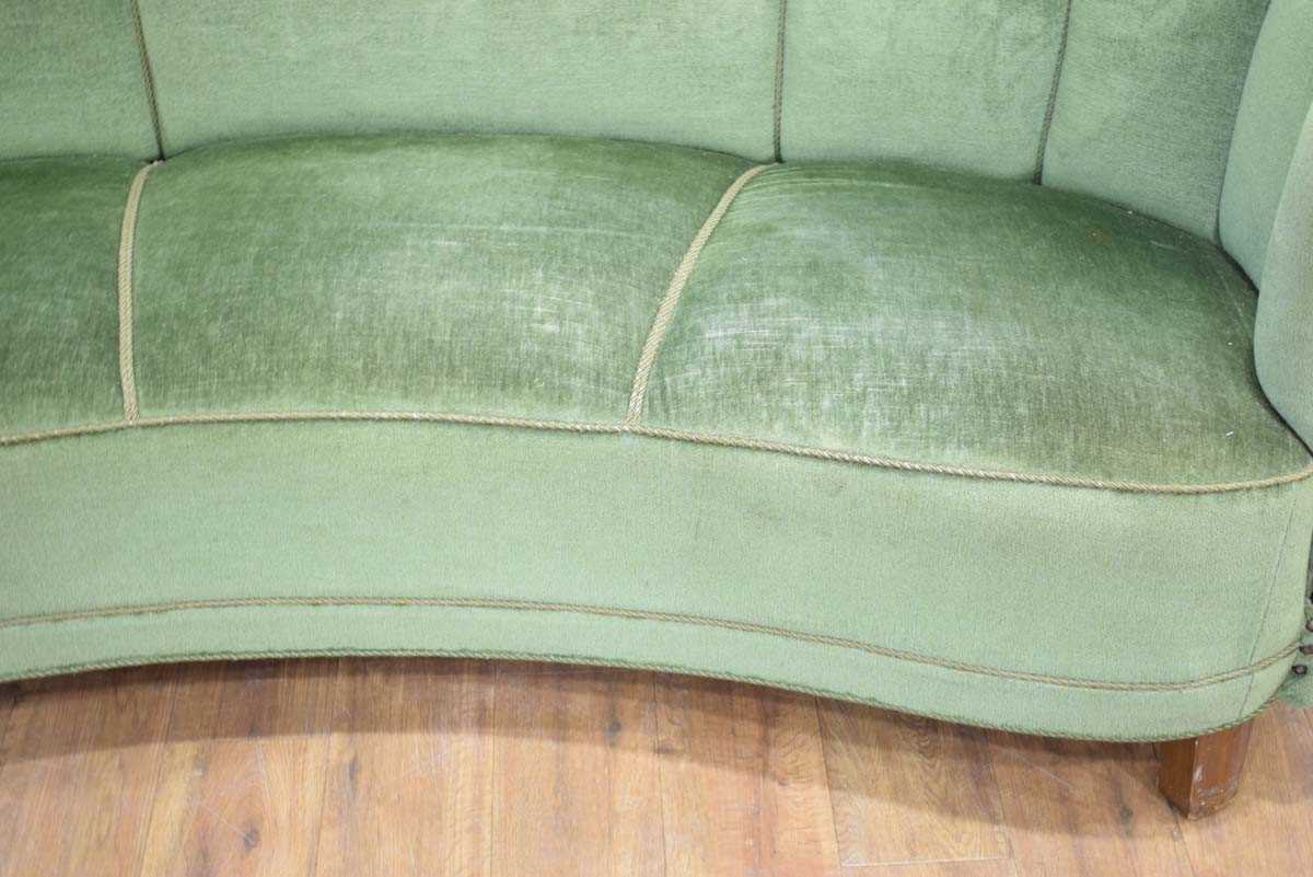 A 1940/50's Danish 'Banana' sofa upholstered in green on mahogany block feet *Sold subject to our - Bild 3 aus 27