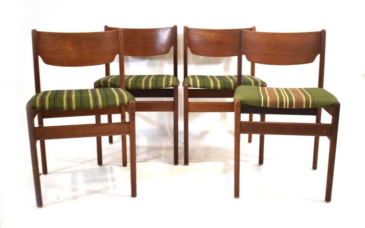 A set of four 1960's Danish teak and upholstered dining chairs *Sold subject to our Soft Furnishings
