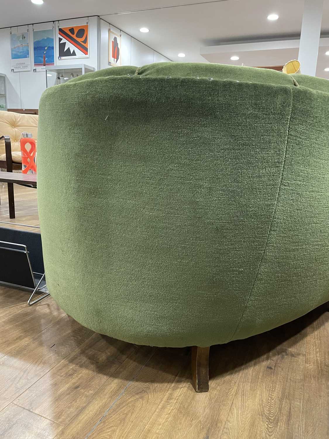 A 1940/50's Danish 'Banana' sofa upholstered in green on mahogany block feet *Sold subject to our - Image 23 of 27
