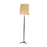 A 1960/70's Danish teak sectional standard floor lamp on a cast metal three-way base Lead cut,