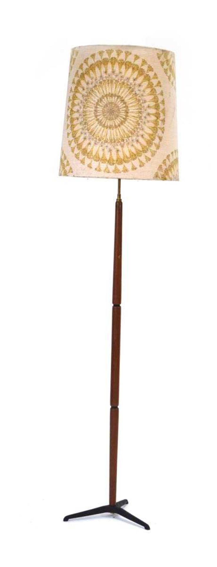 A 1960/70's Danish teak sectional standard floor lamp on a cast metal three-way base Lead cut,