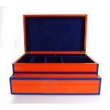 A pair of Jonathan Adler 'Eden Lacquer' jewellery and watch boxes, 33 x 20 x 7 cm The interior looks