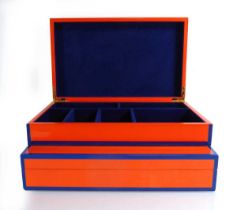 A pair of Jonathan Adler 'Eden Lacquer' jewellery and watch boxes, 33 x 20 x 7 cm The interior looks