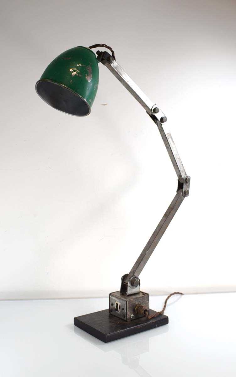 A 1950/60's Memlite adjustable lamp with a green enamelled shade