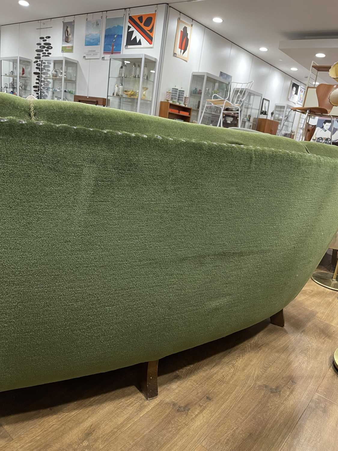 A 1940/50's Danish 'Banana' sofa upholstered in green on mahogany block feet *Sold subject to our - Image 26 of 27