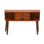 A 1960/70's teak console or telephone table with two drawers, on canted legs, 80 x 20 x 53 cm