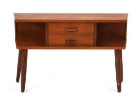 A 1960/70's teak console or telephone table with two drawers, on canted legs, 80 x 20 x 53 cm