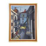 Walter Leslie Fenner (1927-2007), A stylised street, signed, oil on board, image 51 x 33 cm