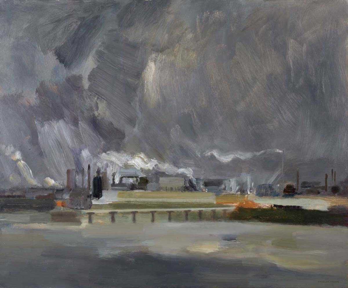 Douglas Wilson RCA (1936-2021), Brickworks in Flintshire, signed, oil on board, 50 x 60 cm