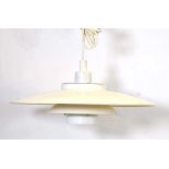 A Danish white enamelled four-tier open ceiling light in the manner of Louis Poulsen