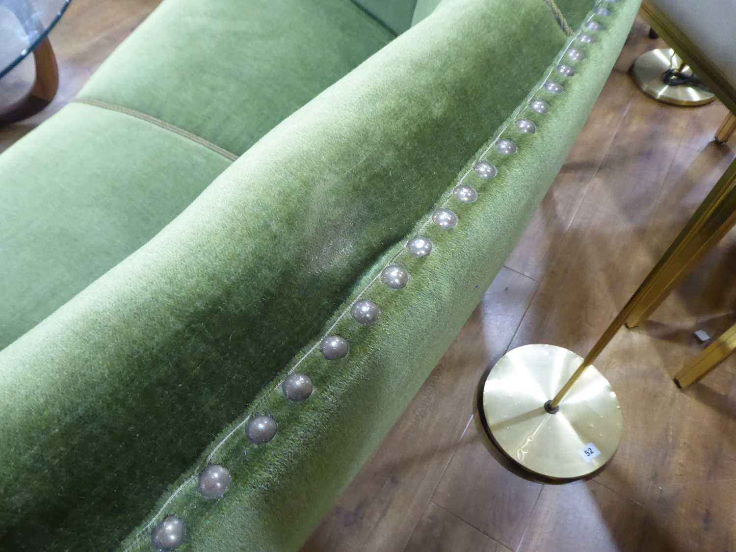 A 1940/50's Danish 'Banana' sofa upholstered in green on mahogany block feet *Sold subject to our - Bild 6 aus 27