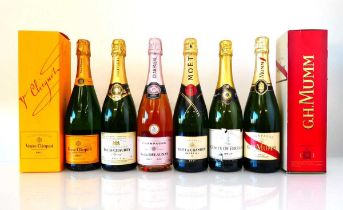 6 bottles, 1x Veuve Cliquot Brut Champagne with box, 1x G.H. Mumm Cordon Rouge Champagne Brut with