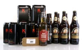 +VAT Quantity of Cider, 18x cans of K Cider 7.5% 50cl, 16x bottles of Henry Westons Medium Dry