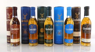 +VAT 5 small 20cl bottles of Glenfiddich Single Malt Scotch Whisky in cartons, 1x 18 year old