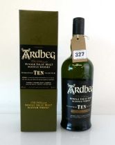 An old style bottle of Ardbeg Ten year old The Ultimate Single Islay Malt Scotch Whisky with box 46%