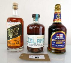 +VAT 3 bottles of Rum, 1x British Navy Pusser's Rum Original Admiralty Rum 40% 70cl, 1x Pirates Grog