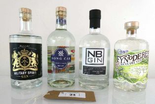 +VAT 4 bottles of gin, 1x Military Spirit Gin from Silverstone 43% 70cl, 1x Fynoderee Manx Dry Gin