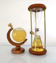 2 Novelty Whisky Decanter, 1x Etched Glass Globe on wooden stand (no label nor seal) & 1x Musee