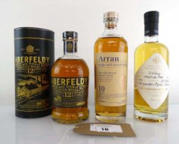 +VAT 3 bottles of Single Malt Scotch Whisky, 1x Arran 10 year old 46% 70cl, 1x Aberfeldy 12 year old