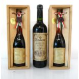 3 bottles, 2x Chateau Megyer Tokaji Aszu 5 Puttonyos 1993 with wooden boxes & 1x Anciano 7 year