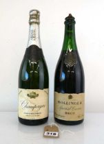 2 old bottles of Champagne, 1x Andre Simon Extra Dry & 1x Bollinger Special Cuvee Brut (Note