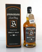 An old bottle of Springbank 10 year old Campbeltown Single Malt Scotch Whisky circa 1990's with