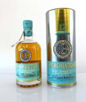 A bottle of Bruichladdich 12 Year Old Second Edition Islay Single Malt Scotch Whisky with tin 46%