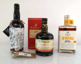 +VAT 3 bottles of Rum, 1x Xwai Barrel Aged Rum from Free State South Africa 43% 70cl, 1x El Dorado