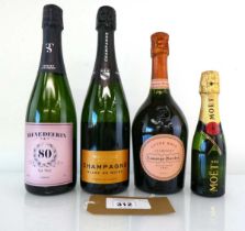 +VAT 3 bottles & a mini of Champagne, 1x Laurent Perrier Cuvee Rose Brut 75cl, 1x Tribault