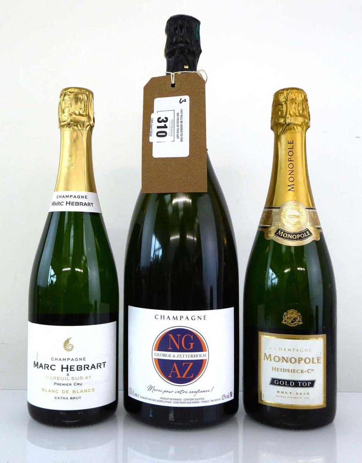 +VAT 3 bottles of Chamagne, 1x Magnum of Biard-Loyaux with personalised label 150cl, 1x Marc Hebrart
